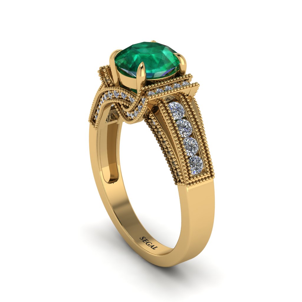 Emerald Eternal Embrace Milgrain Engagement Ring - Fernanda No. 4