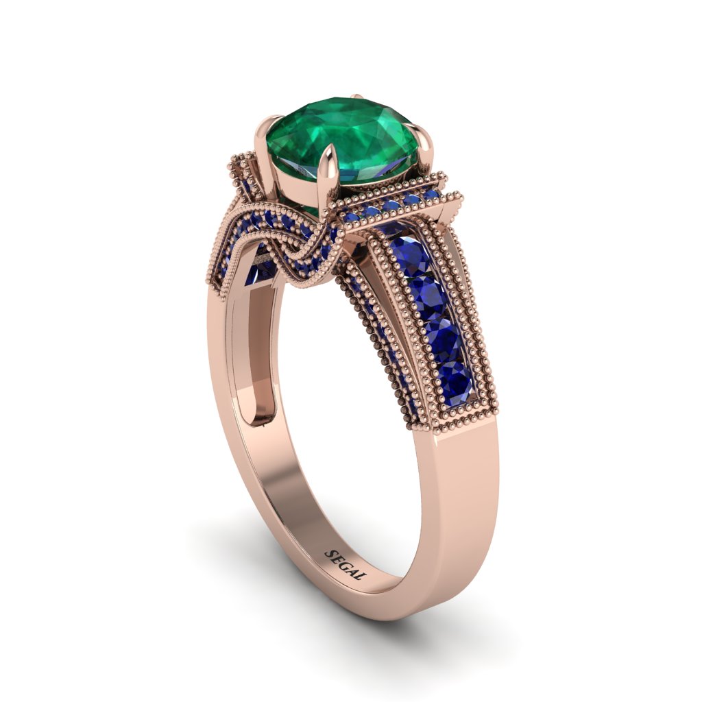 Emerald Eternal Embrace Milgrain Engagement Ring - Fernanda No. 65