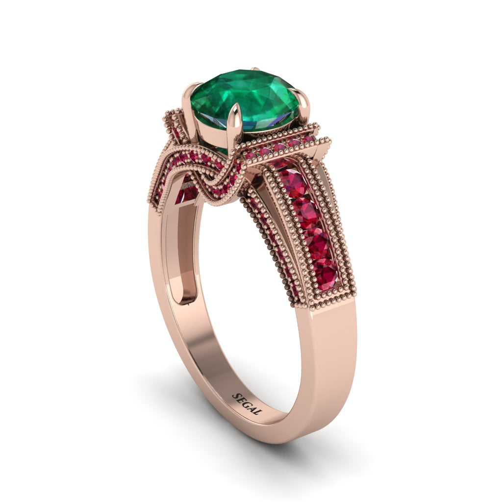 Emerald Eternal Embrace Milgrain Engagement Ring - Fernanda No. 50