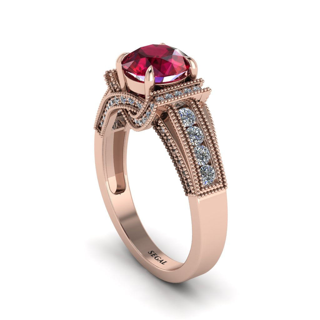 Ruby Eternal Embrace Milgrain Engagement Ring - Fernanda No. 11