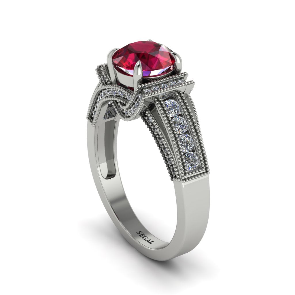 Ruby Eternal Embrace Milgrain Engagement Ring - Fernanda No. 12