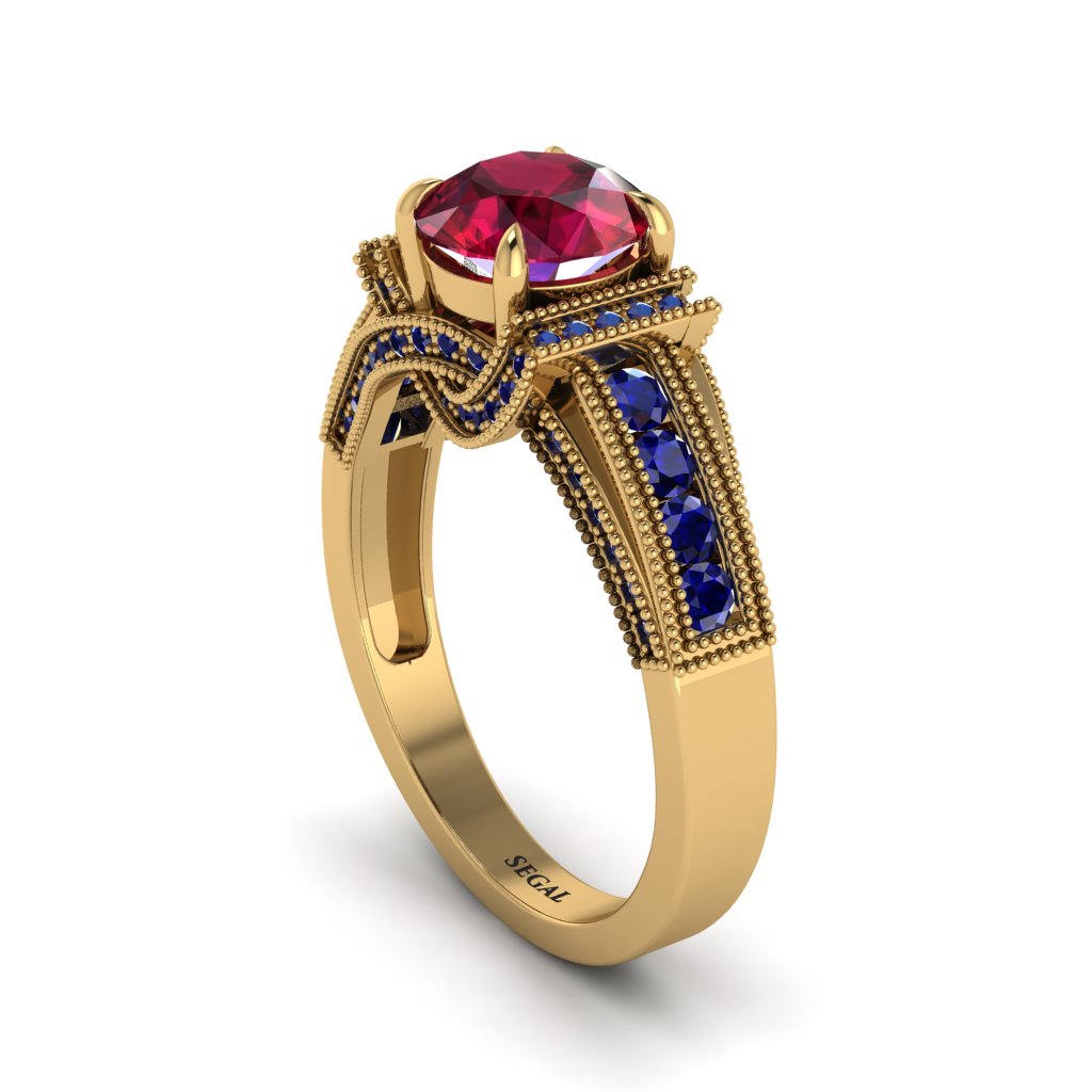 Ruby Eternal Embrace Milgrain Engagement Ring - Fernanda No. 70