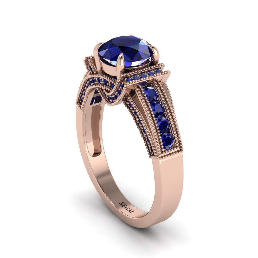Sapphire Eternal Embrace Milgrain Engagement Ring - Fernanda No. 74