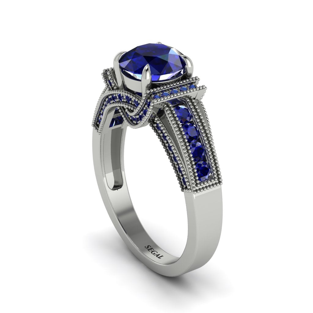 Sapphire Eternal Embrace Milgrain Engagement Ring - Fernanda No. 75
