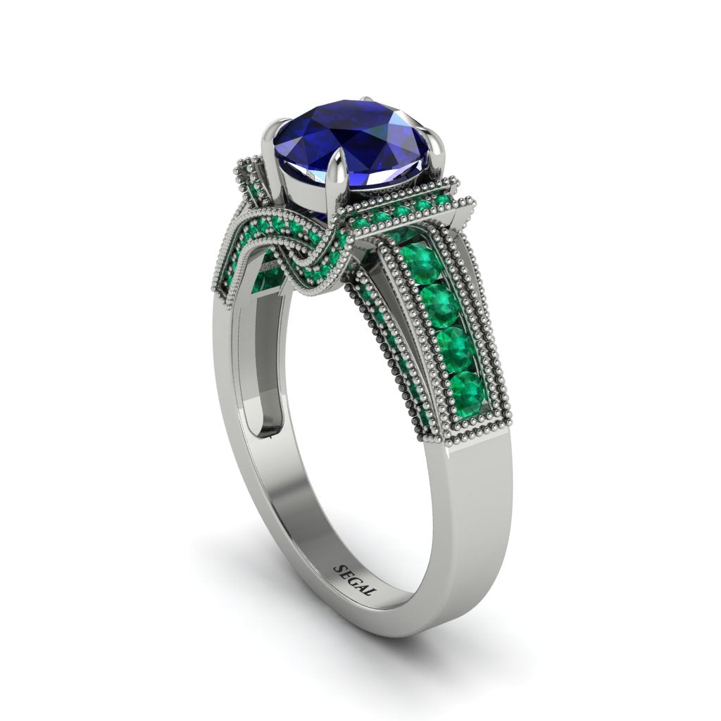 Sapphire Eternal Embrace Milgrain Engagement Ring - Fernanda No. 30