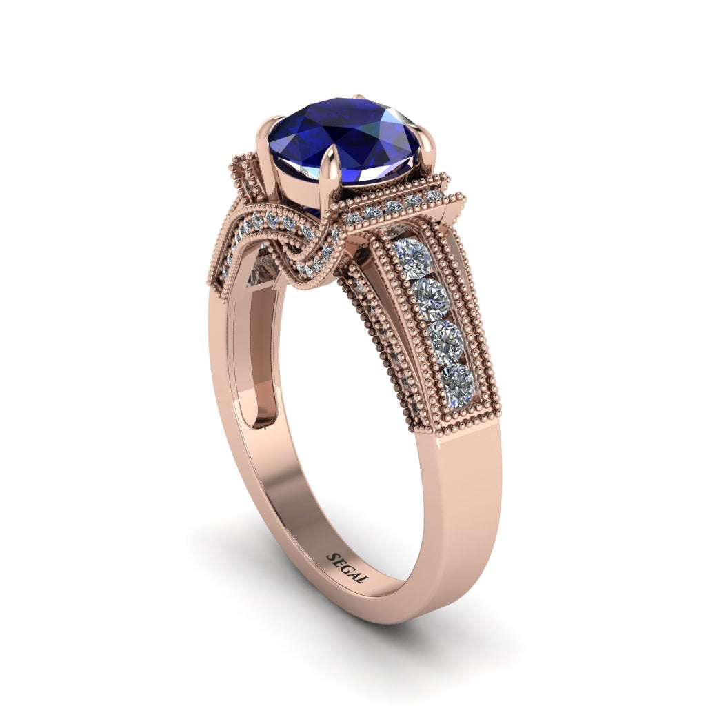 Sapphire Eternal Embrace Milgrain Engagement Ring - Fernanda No. 14