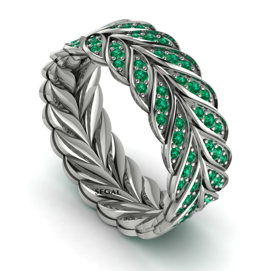 Emerald Eternity Leaf Gold Wedding Ring - Kara No. 6