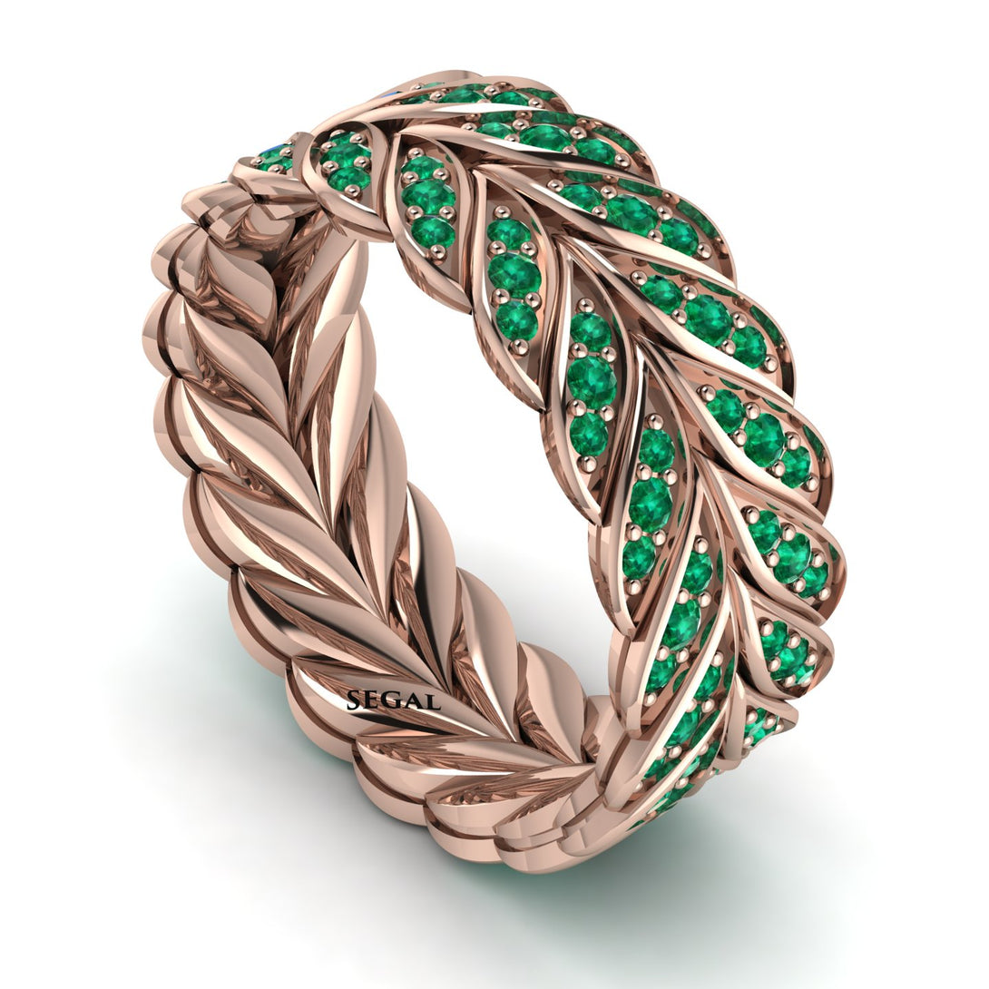 Emerald Eternity Leaf Gold Wedding Ring - Kara No. 5