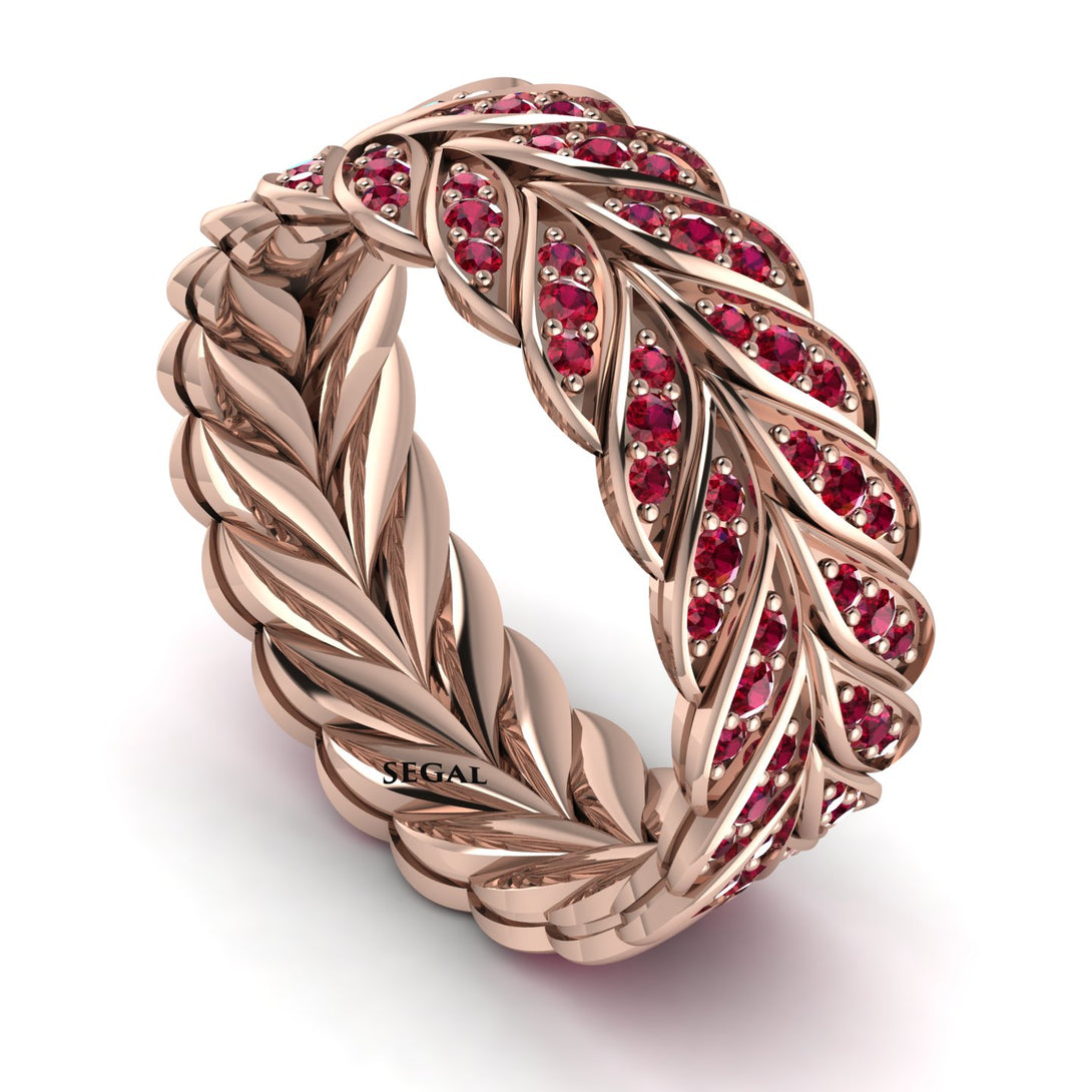 Ruby Eternity Leaf Gold Wedding Ring - Kara No. 11