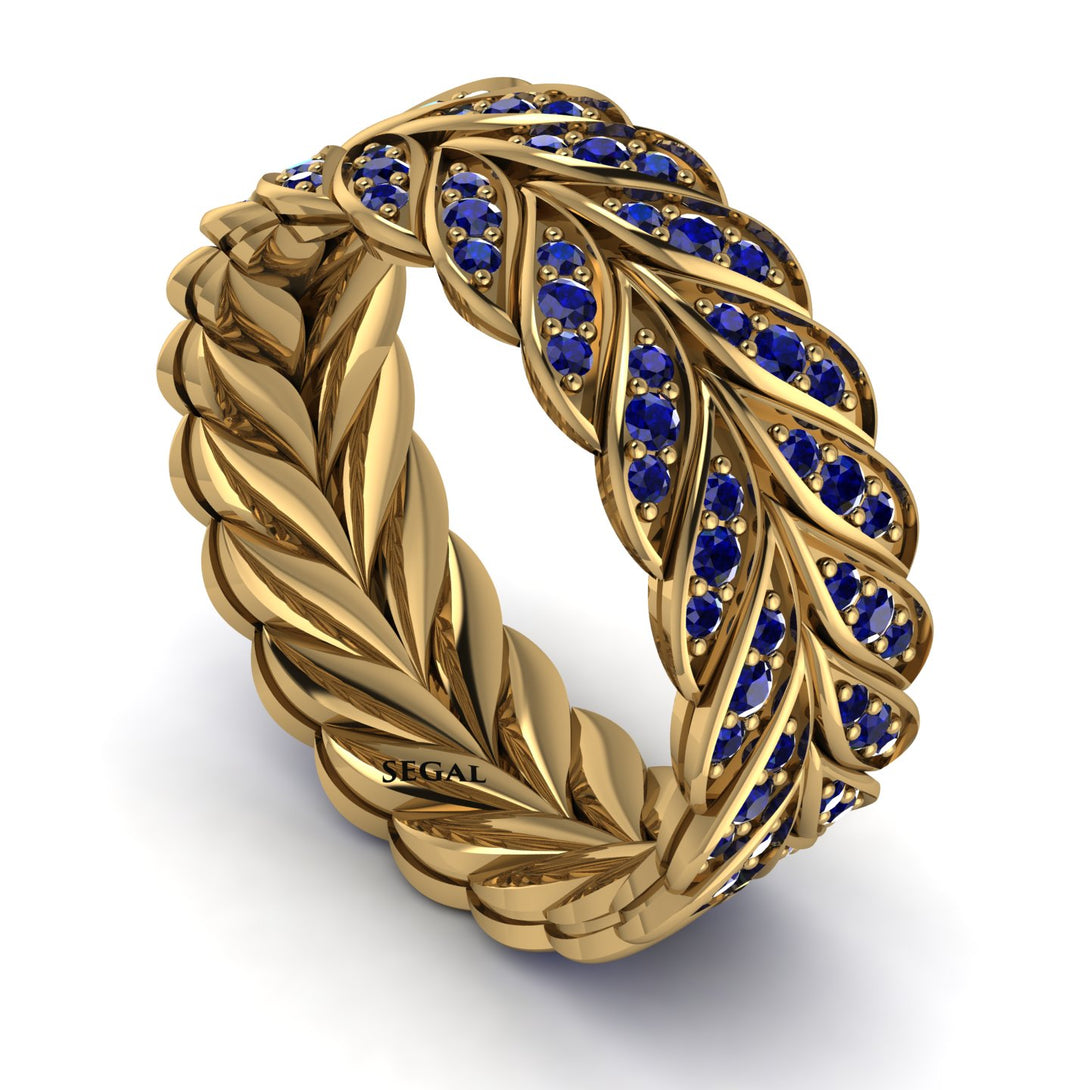 Sapphire Eternity Leaf Gold Wedding Ring - Kara No. 13