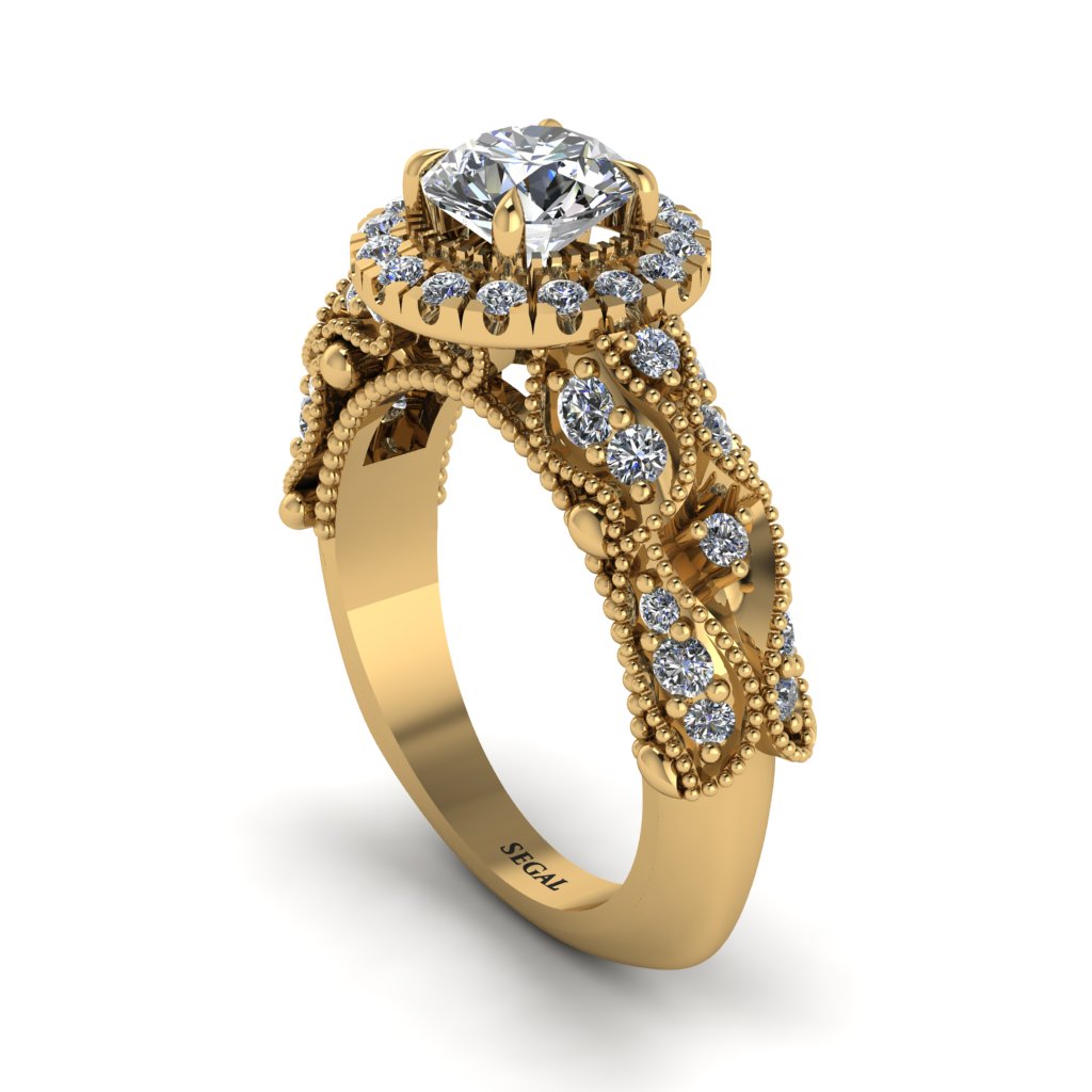 Exclusive Halo Diamond Milgrain Engagement Ring - Kendra No. 1