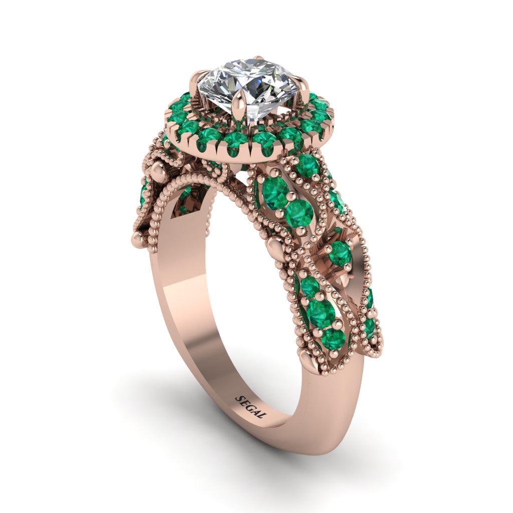 Exclusive Halo Diamond Milgrain Engagement Ring - Kendra No. 17