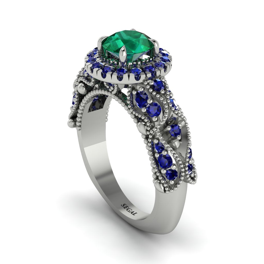 Exclusive Halo Emerald Milgrain Engagement Ring - Kendra No. 66