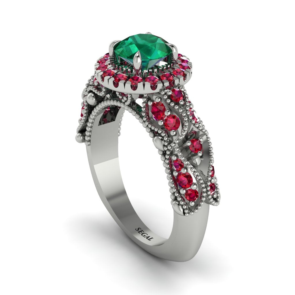 Exclusive Halo Emerald Milgrain Engagement Ring - Kendra No. 51