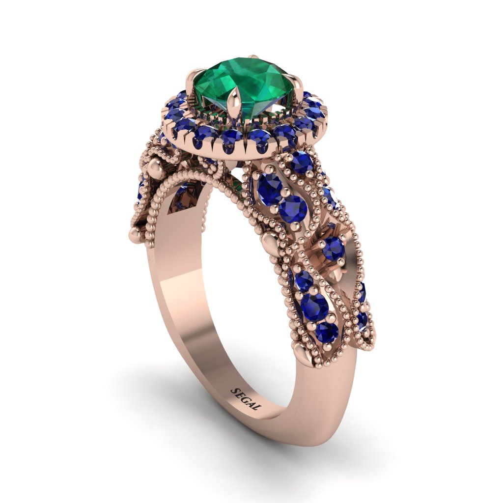 Exclusive Halo Emerald Milgrain Engagement Ring - Kendra No. 65
