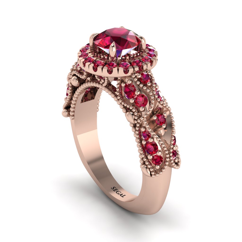 Exclusive Halo Ruby Milgrain Engagement Ring - Kendra No. 56