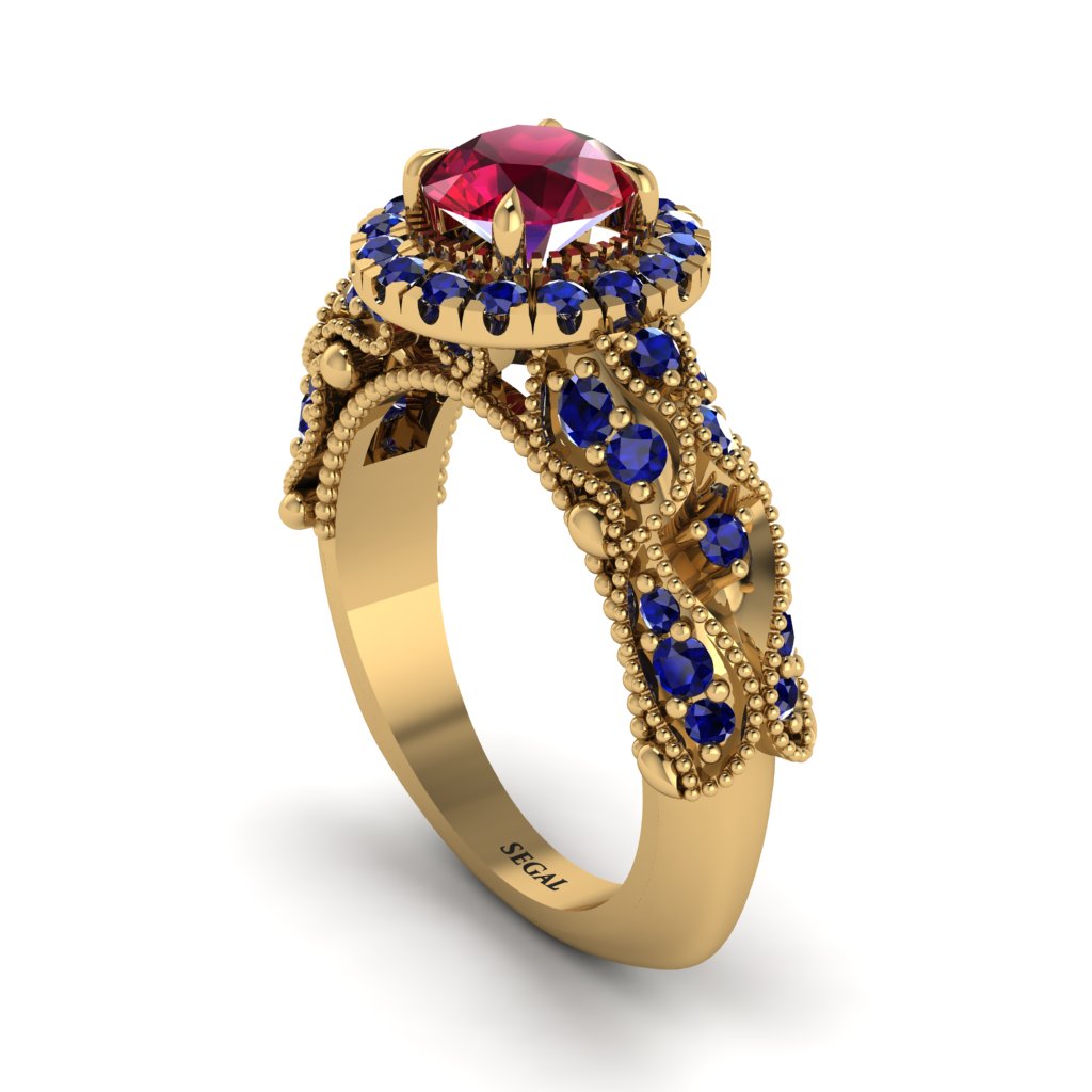 Exclusive Halo Ruby Milgrain Engagement Ring - Kendra No. 70