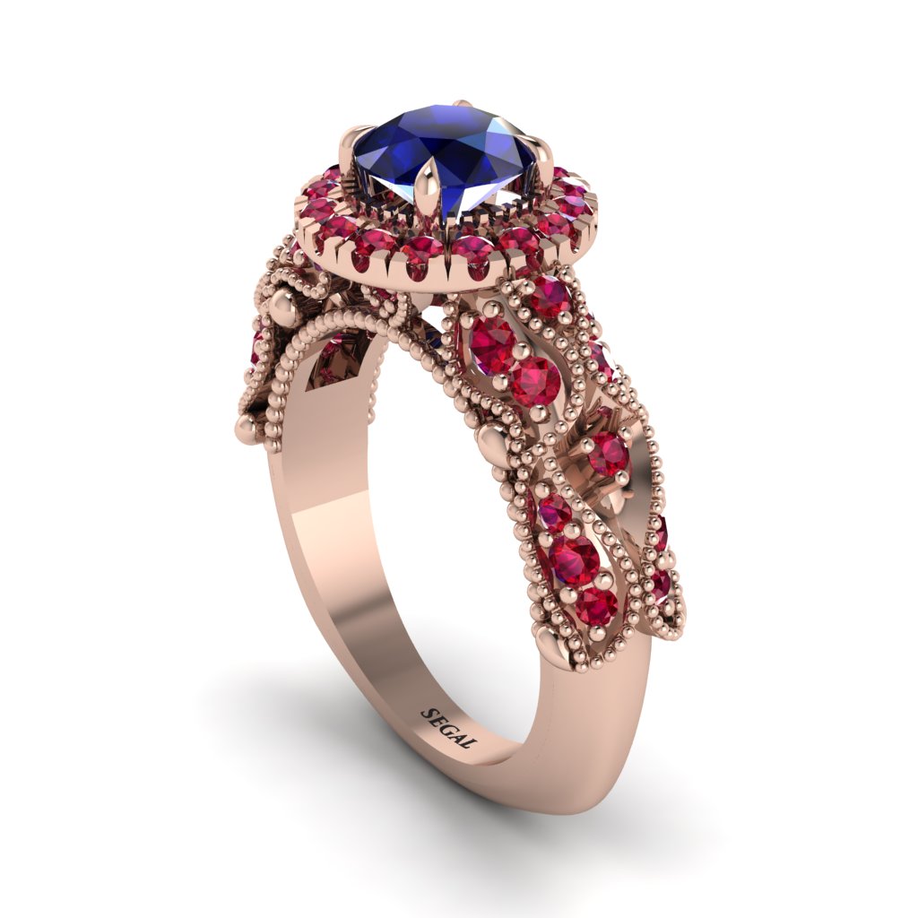 Exclusive Halo Sapphire Milgrain Engagement Ring - Kendra No. 59