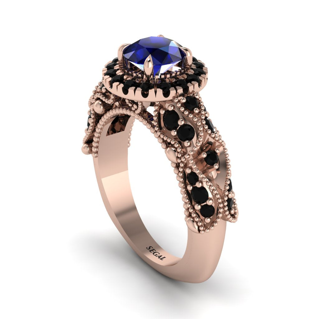 Exclusive Halo Sapphire Milgrain Engagement Ring - Kendra No. 44