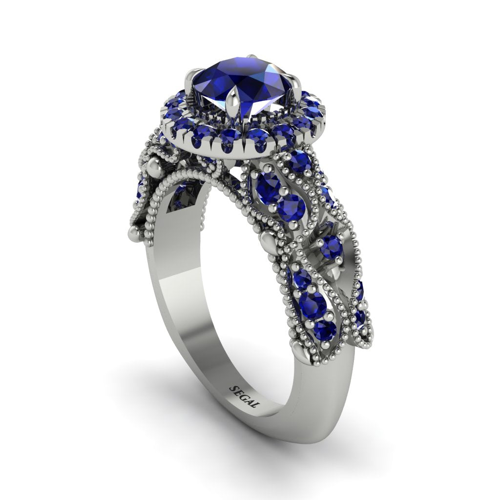 Exclusive Halo Sapphire Milgrain Engagement Ring - Kendra No. 75