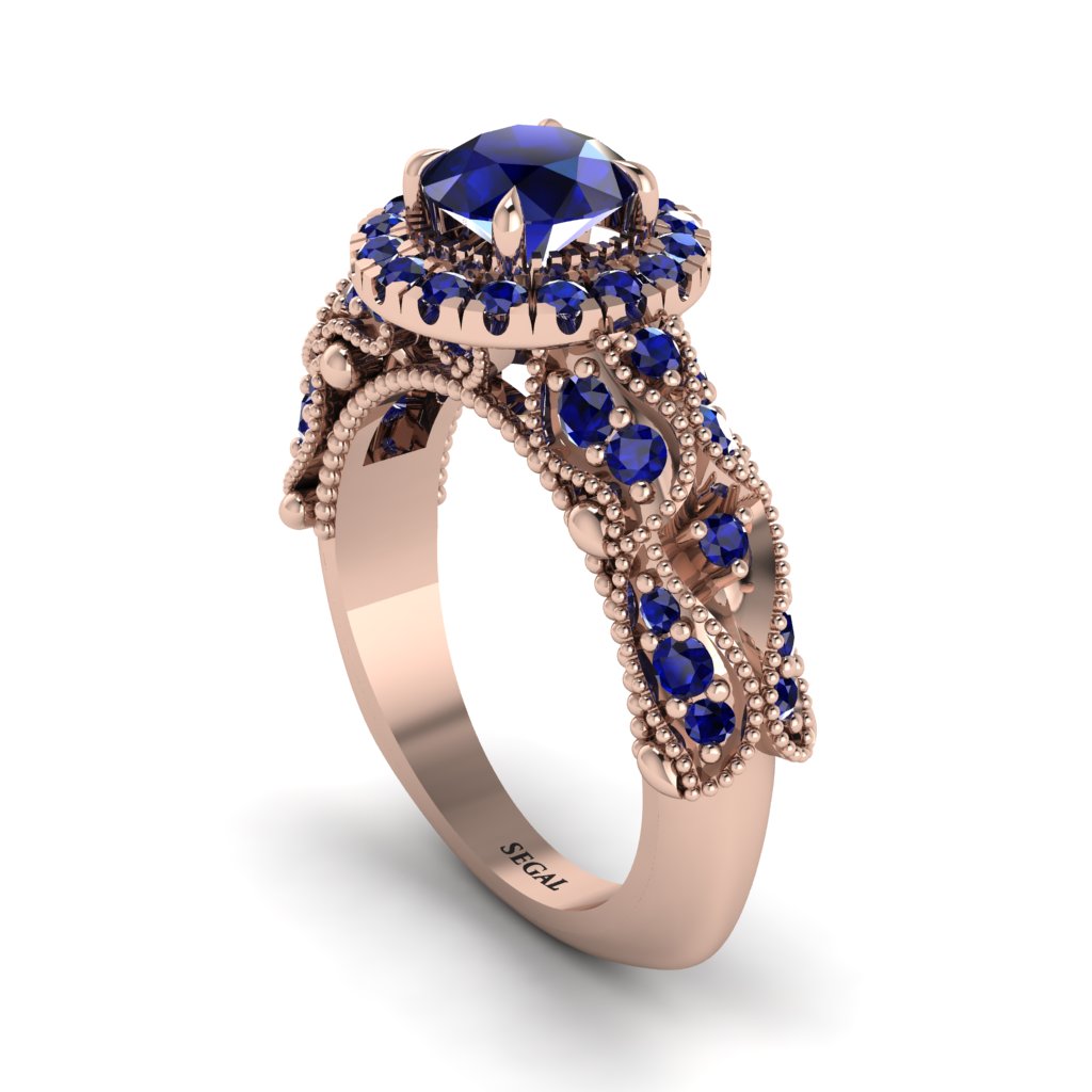 Exclusive Halo Sapphire Milgrain Engagement Ring - Kendra No. 74