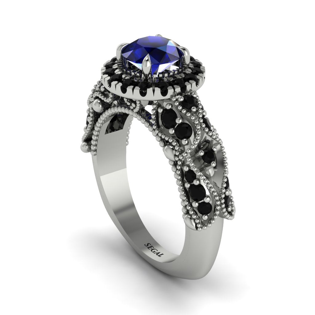 Exclusive Halo Sapphire Milgrain Engagement Ring - Kendra No. 45