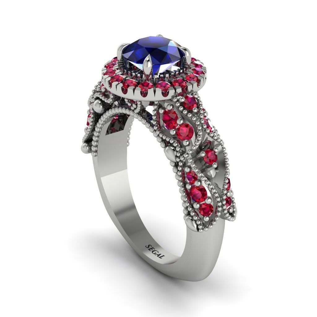 Exclusive Halo Sapphire Milgrain Engagement Ring - Kendra No. 60