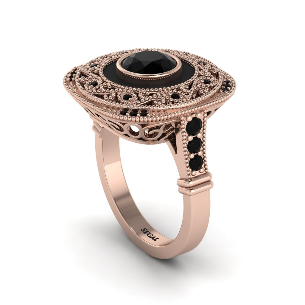 Fancy Art Deco Black Diamond Ring - Pauline No. 38