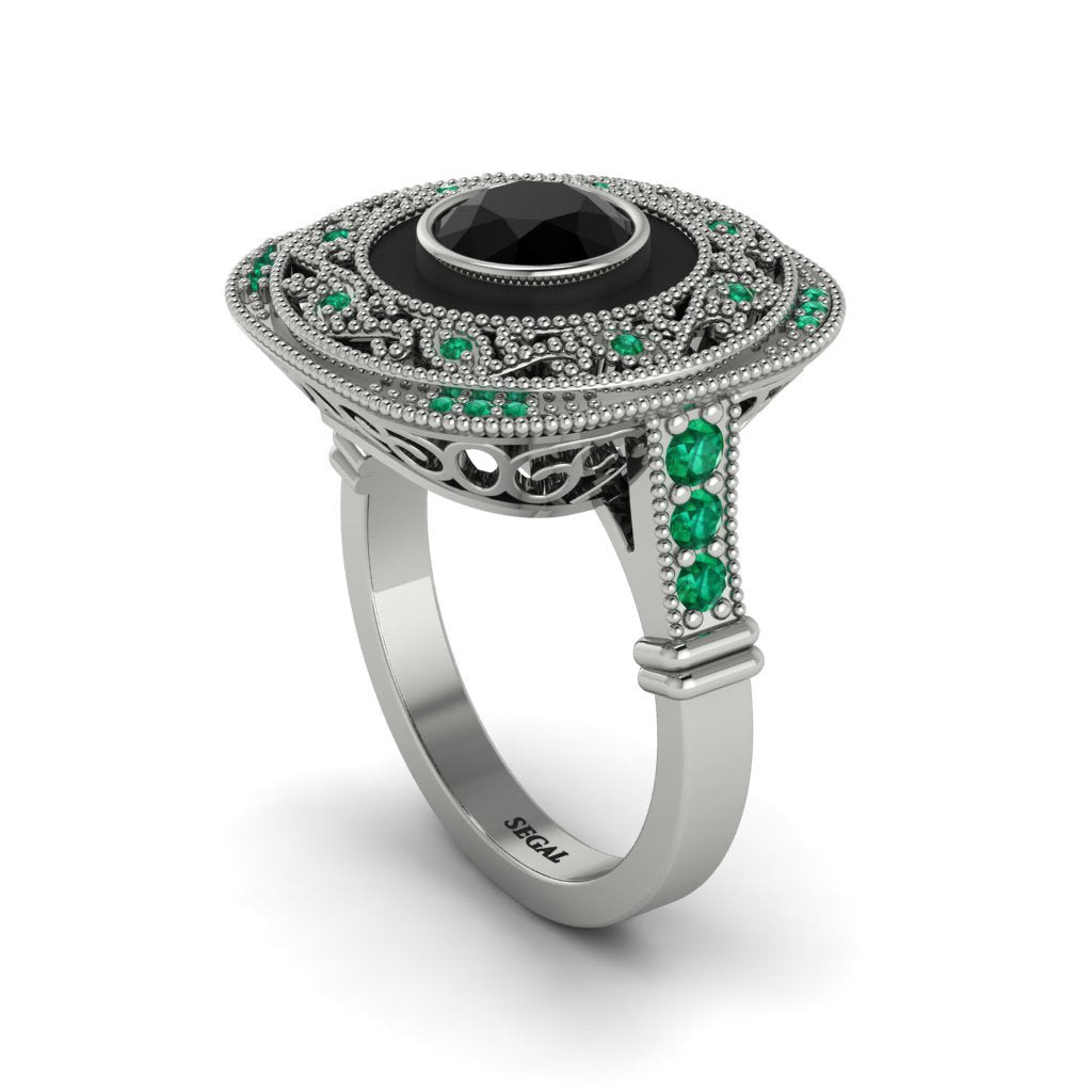 Fancy Art Deco Black Diamond Ring - Pauline No. 24