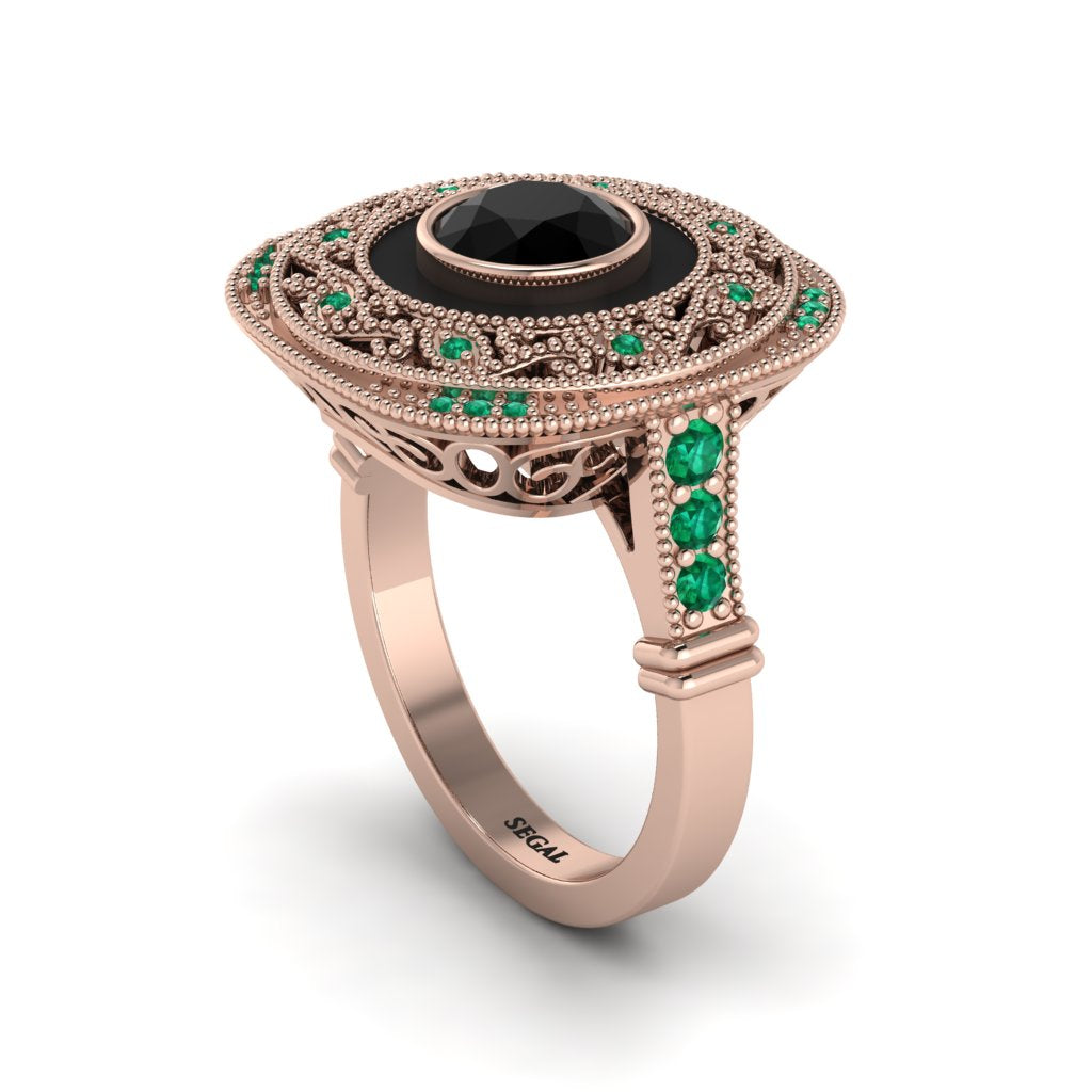 Fancy Art Deco Black Diamond Ring - Pauline No. 23