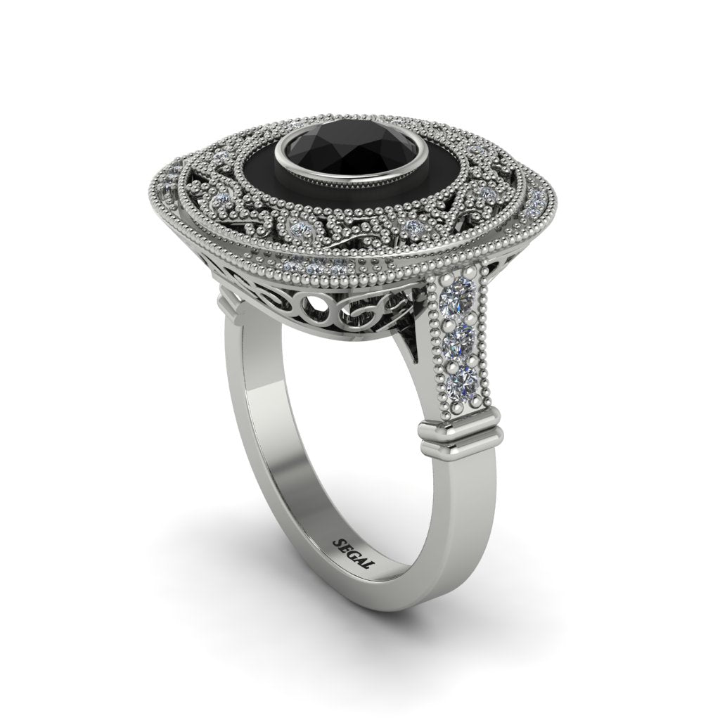 Fancy Art Deco Black Diamond Ring - Pauline No. 9