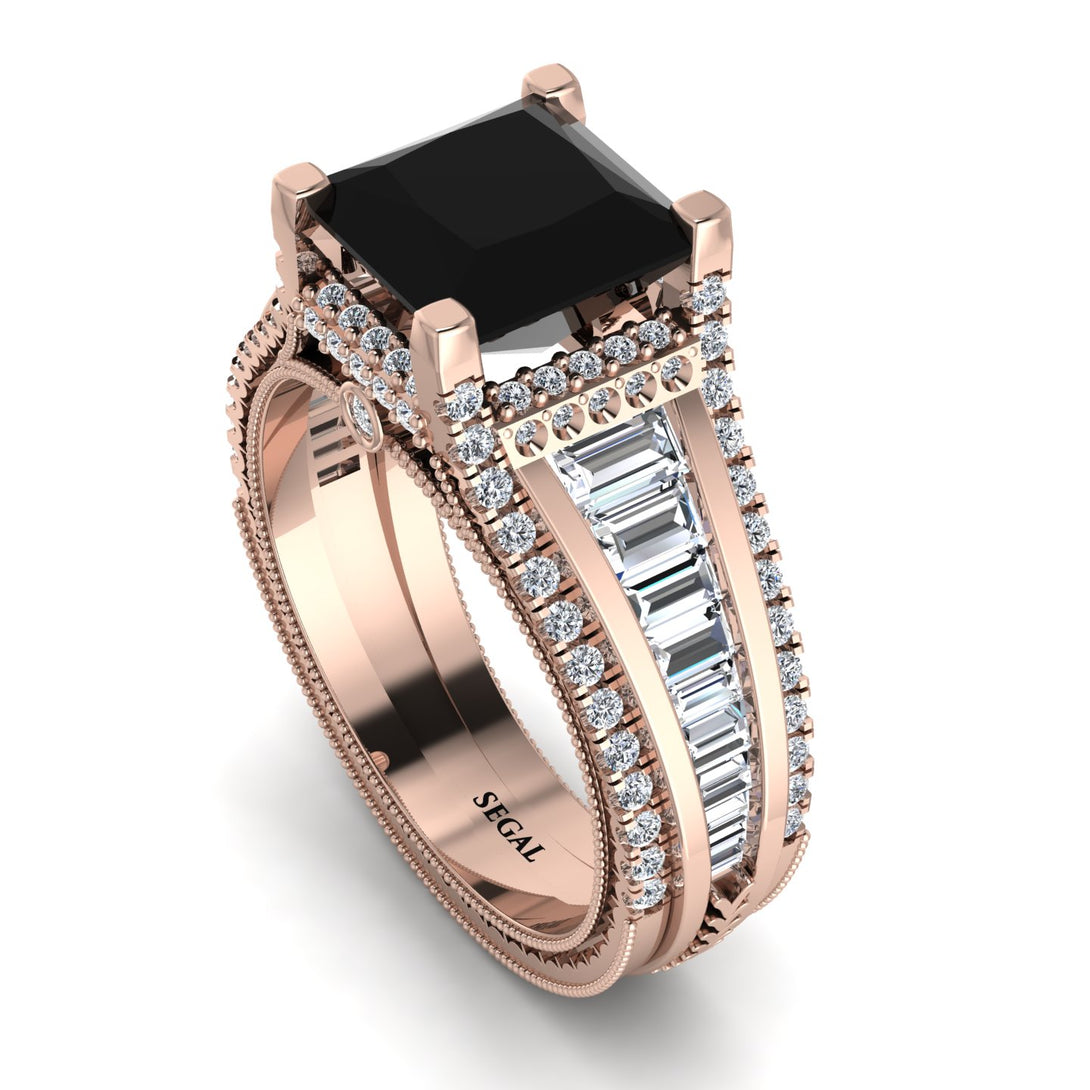 Princess Geometric Black Diamond Engagement Ring - Marilyn No. 8