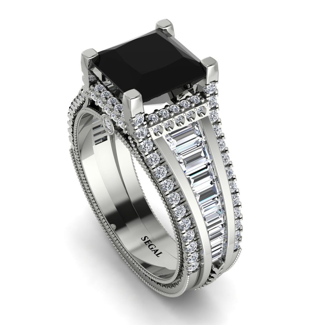 Princess Geometric Black Diamond Engagement Ring - Marilyn No. 9