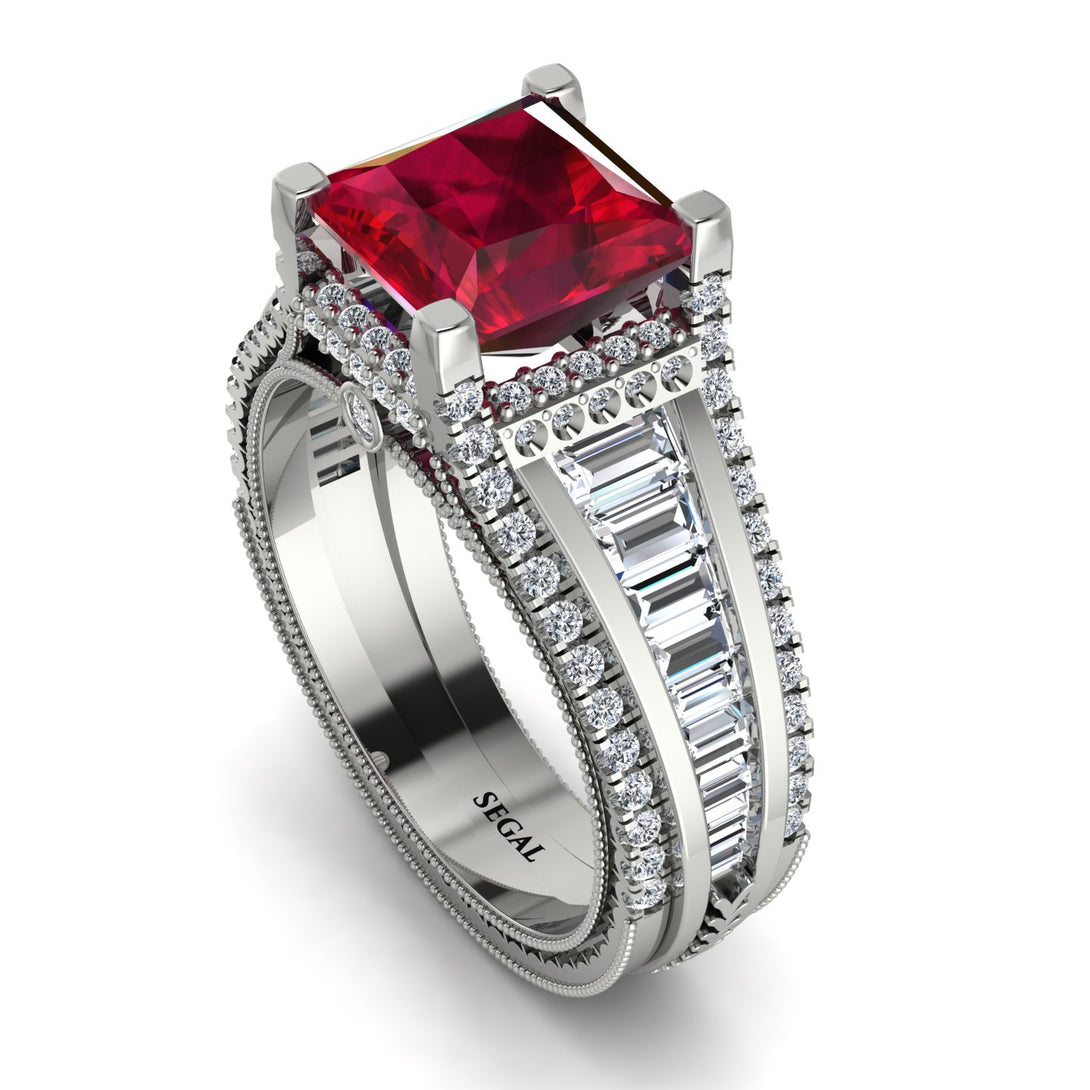 Princess Geometric Ruby Engagement Ring - Marilyn No. 12