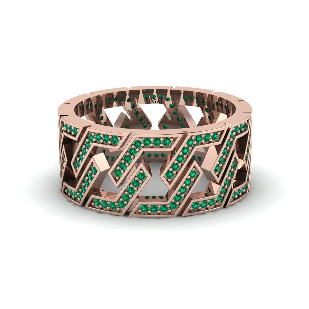 Emerald Geometric Elegance Gold Wedding Ring - Darby No. 5