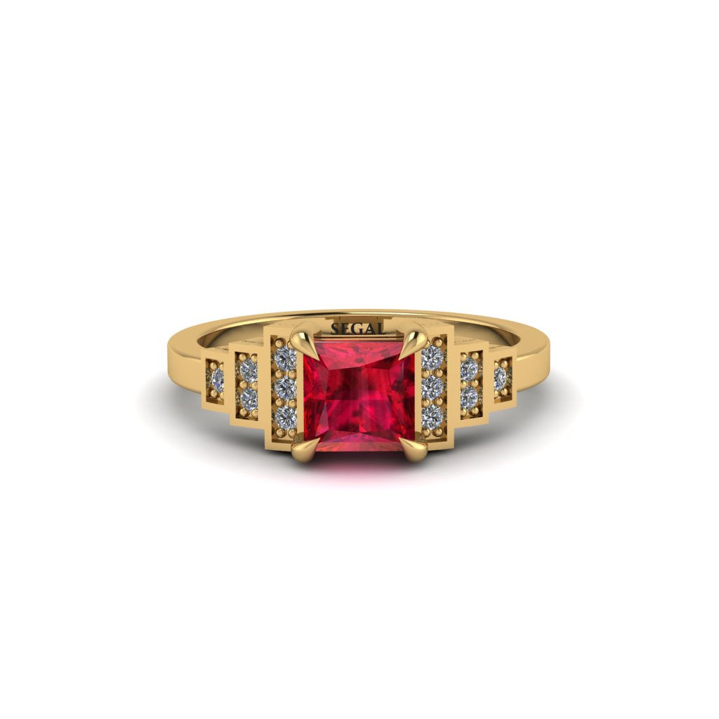 Ruby Geometric Princess Cut Engagement Ring - Thea No. 10