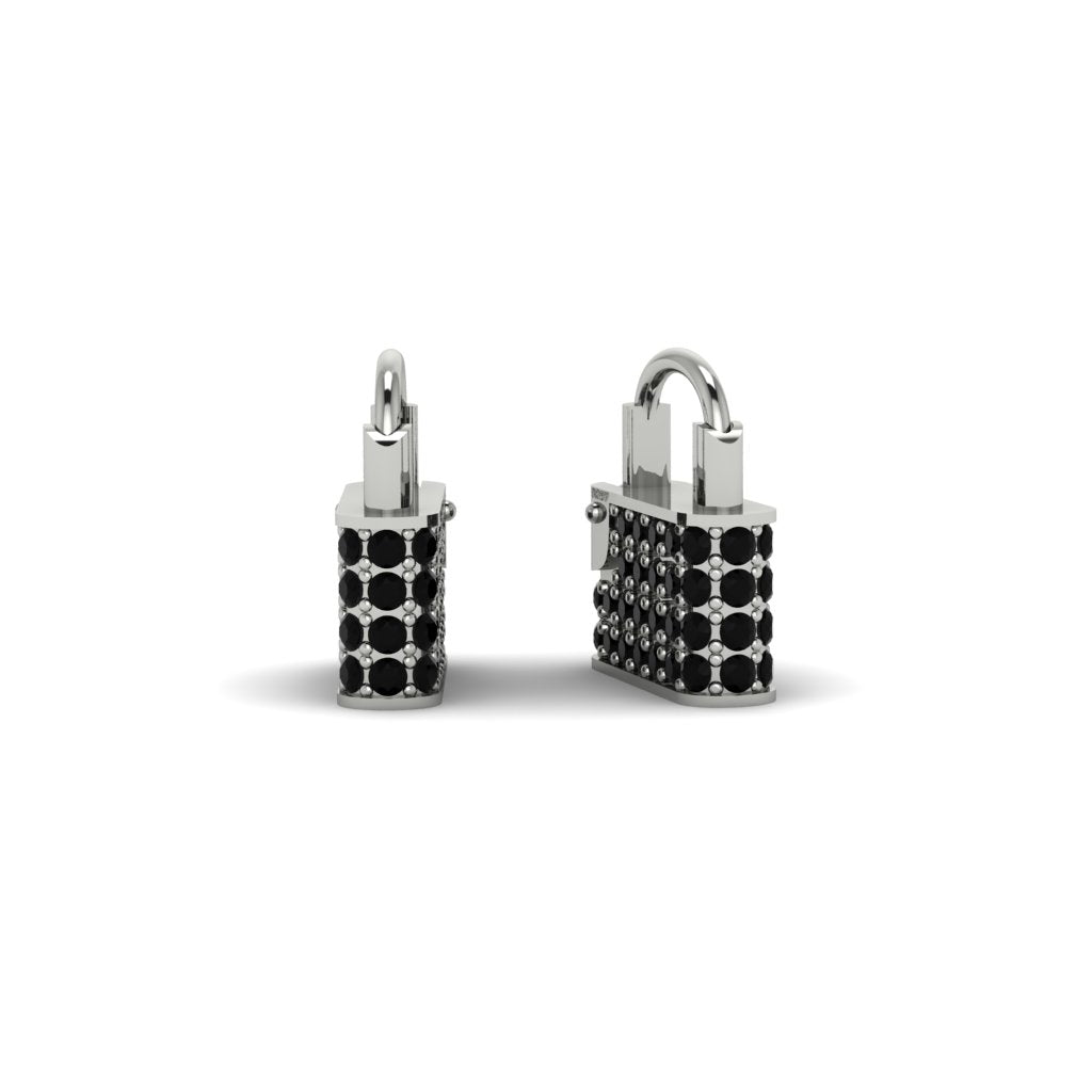 Gold Padlock Hoop Black Diamond Earrings - Queenie No. 9