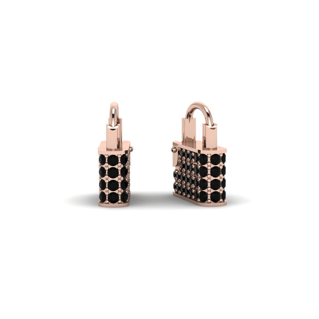 Gold Padlock Hoop Black Diamond Earrings - Queenie No. 8