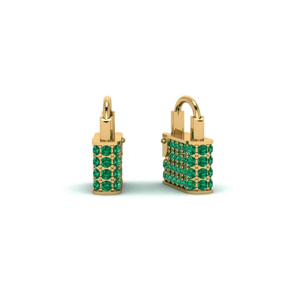 Gold Padlock Hoop Emerald Earrings - Queenie No. 4