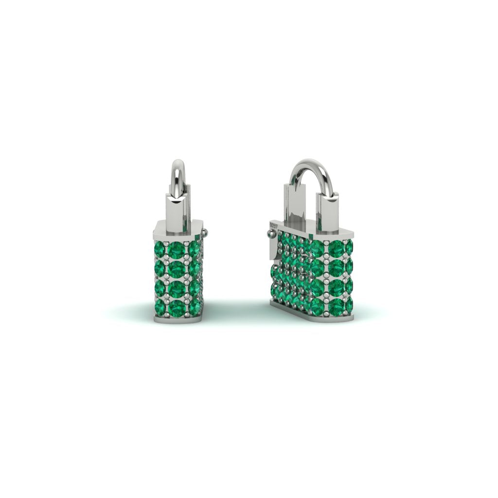 Gold Padlock Hoop Emerald Earrings - Queenie No. 6