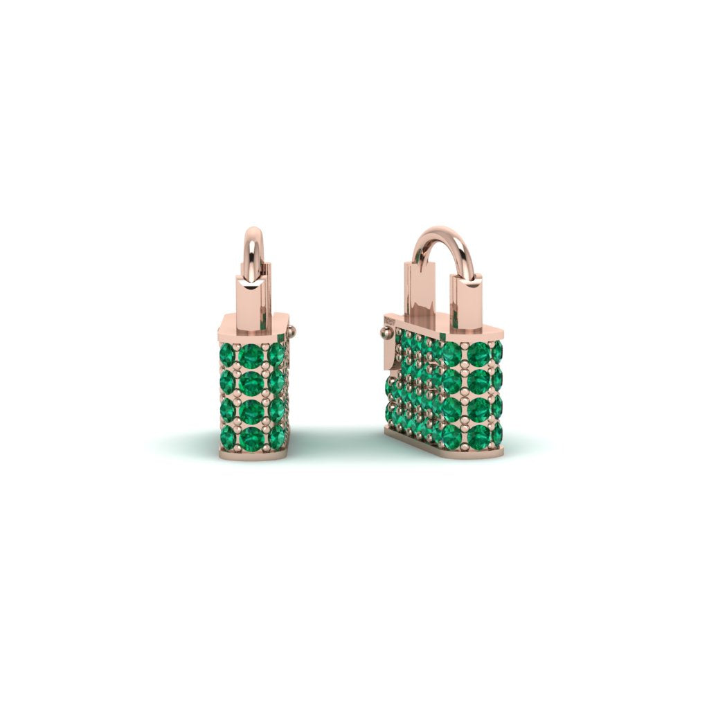 Gold Padlock Hoop Emerald Earrings - Queenie No. 5