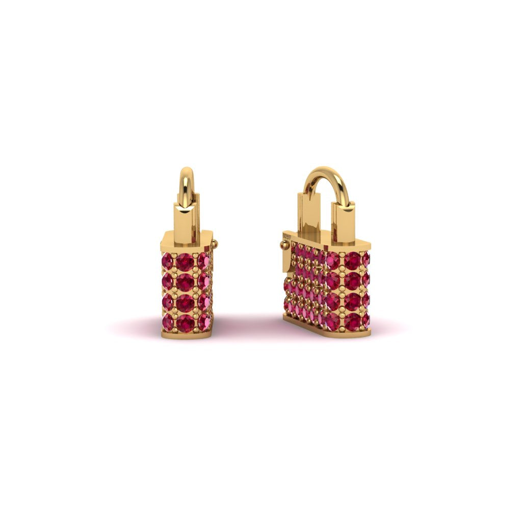 Gold Padlock Hoop Ruby Earrings - Queenie No. 10