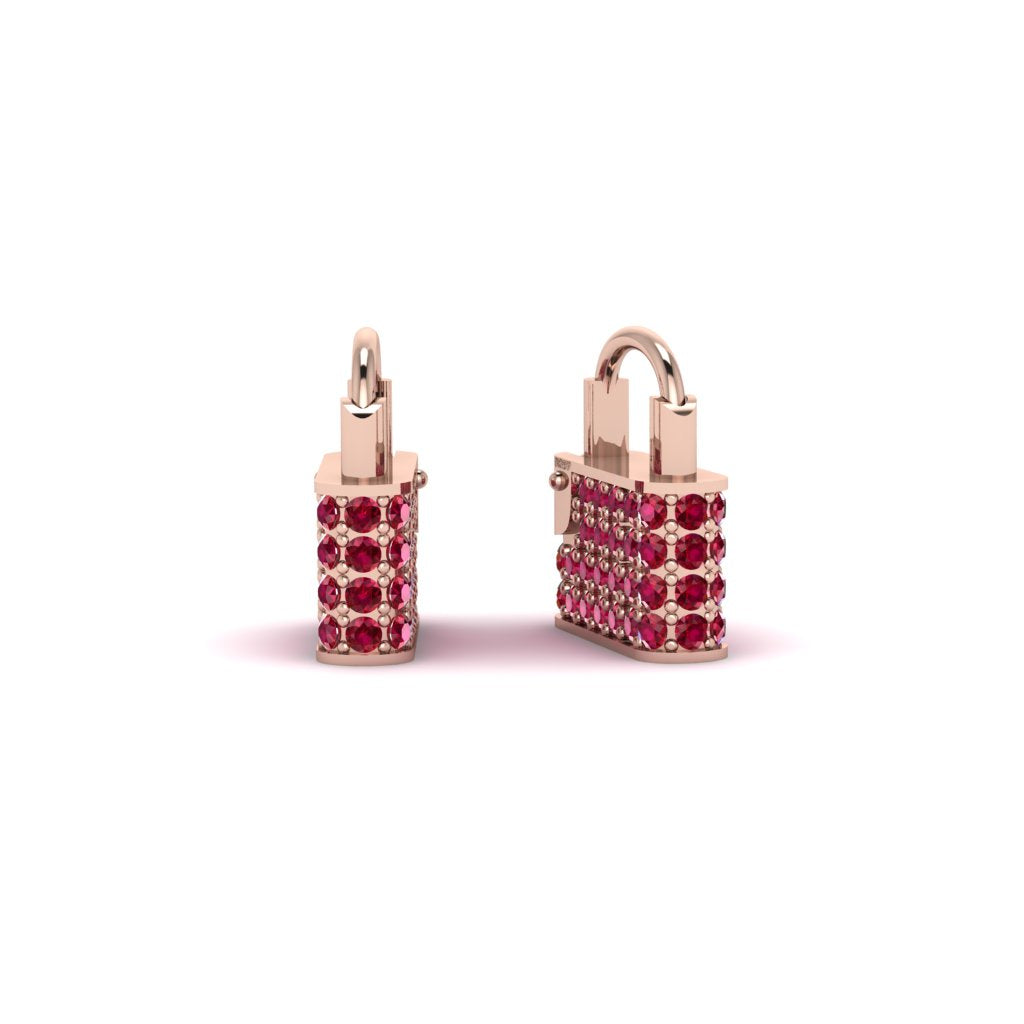 Gold Padlock Hoop Ruby Earrings - Queenie No. 11