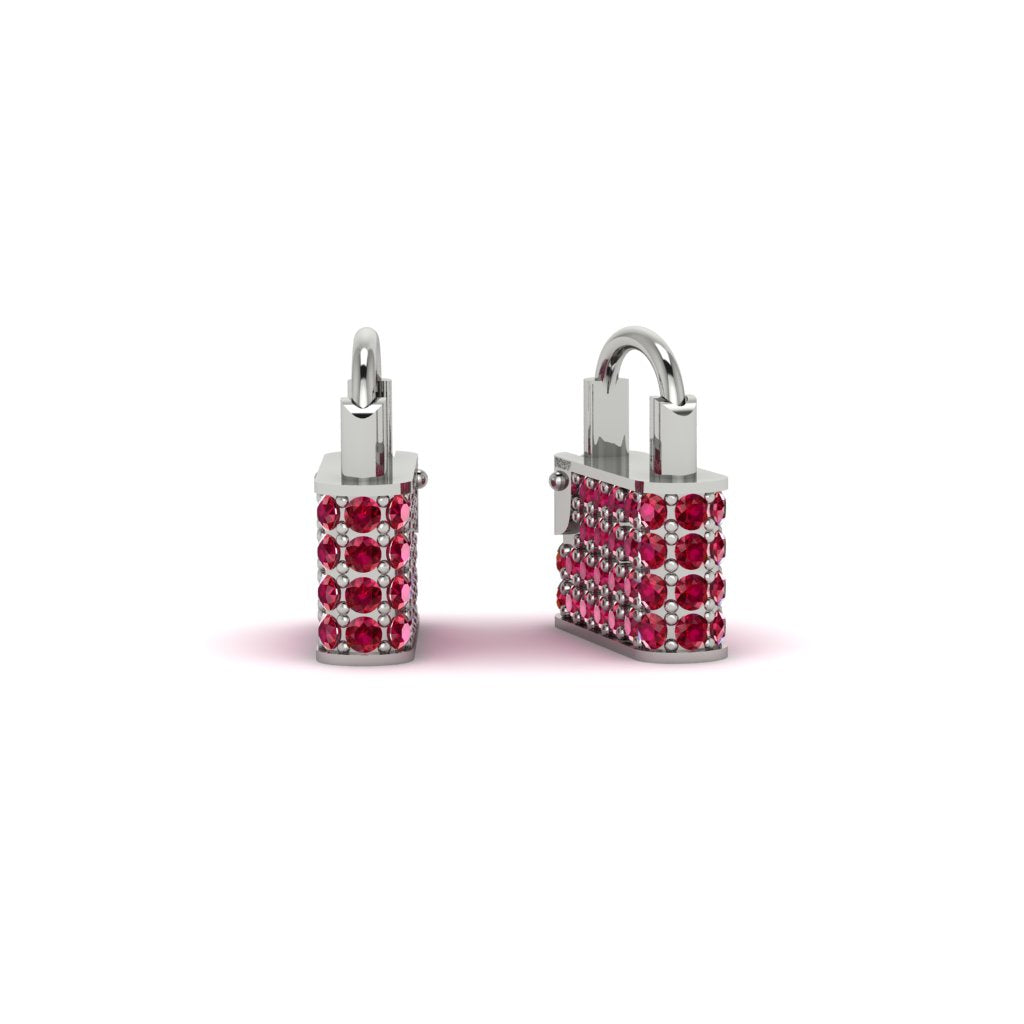 Gold Padlock Hoop Ruby Earrings - Queenie No. 12