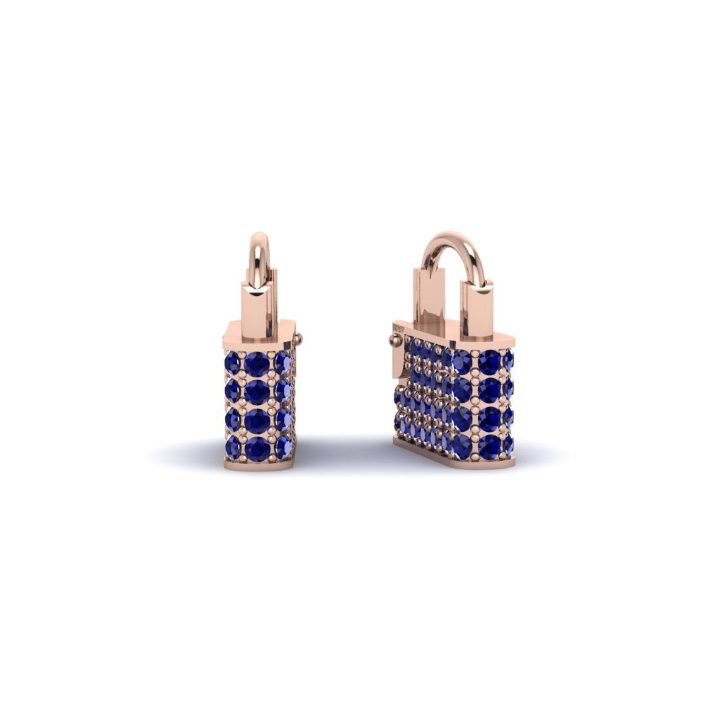 Gold Padlock Hoop Sapphire Earrings - Queenie No. 14