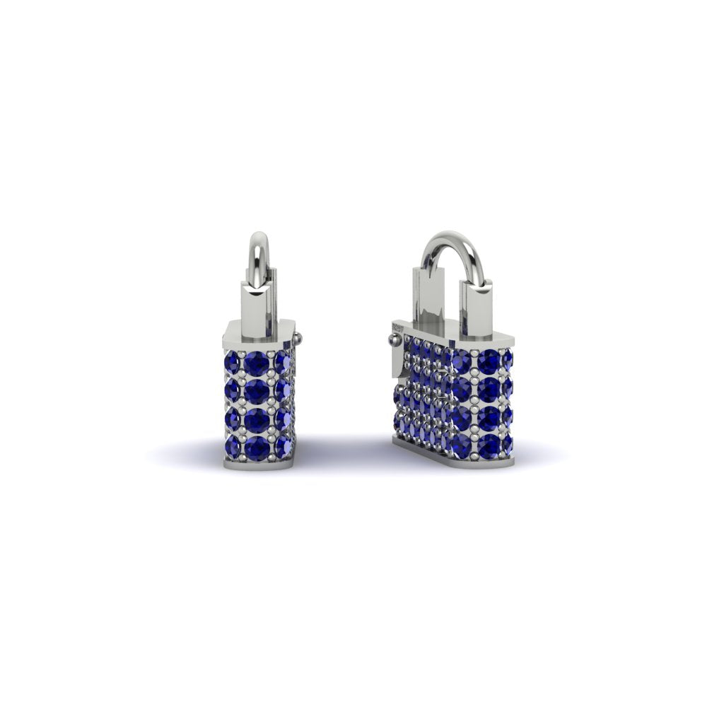 Gold Padlock Hoop Sapphire Earrings - Queenie No. 15