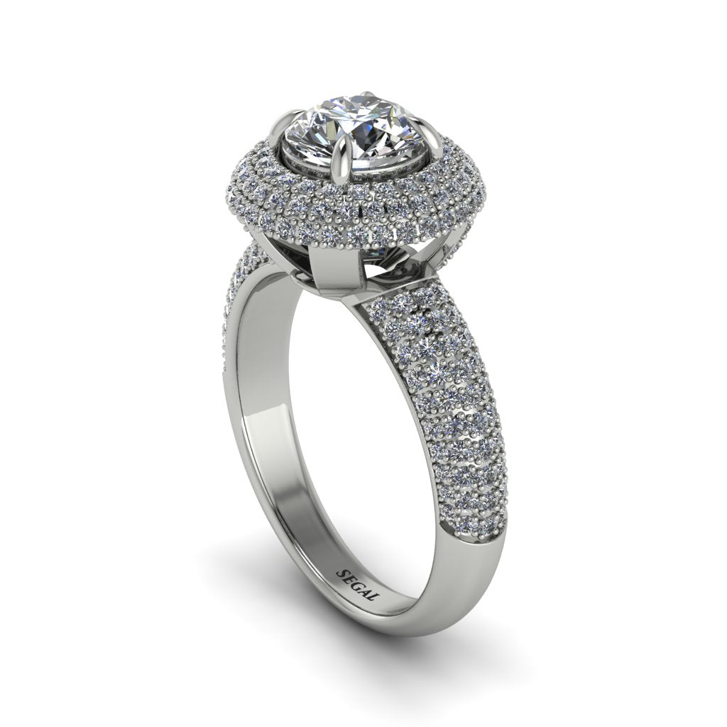 Diamond Golden Majesty Pave Halo Engagement Ring - Myra No. 3