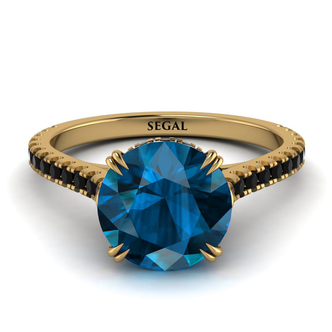 Hidden Diamond Double Cat Claw Prongs Blue Topaz Ring - Hazel No. 507