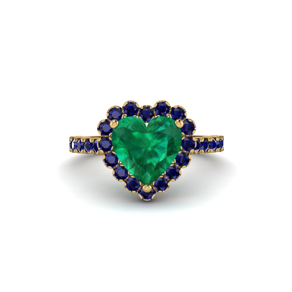Halo Heart Emerald Pave Engagement Ring - Gail No. 64