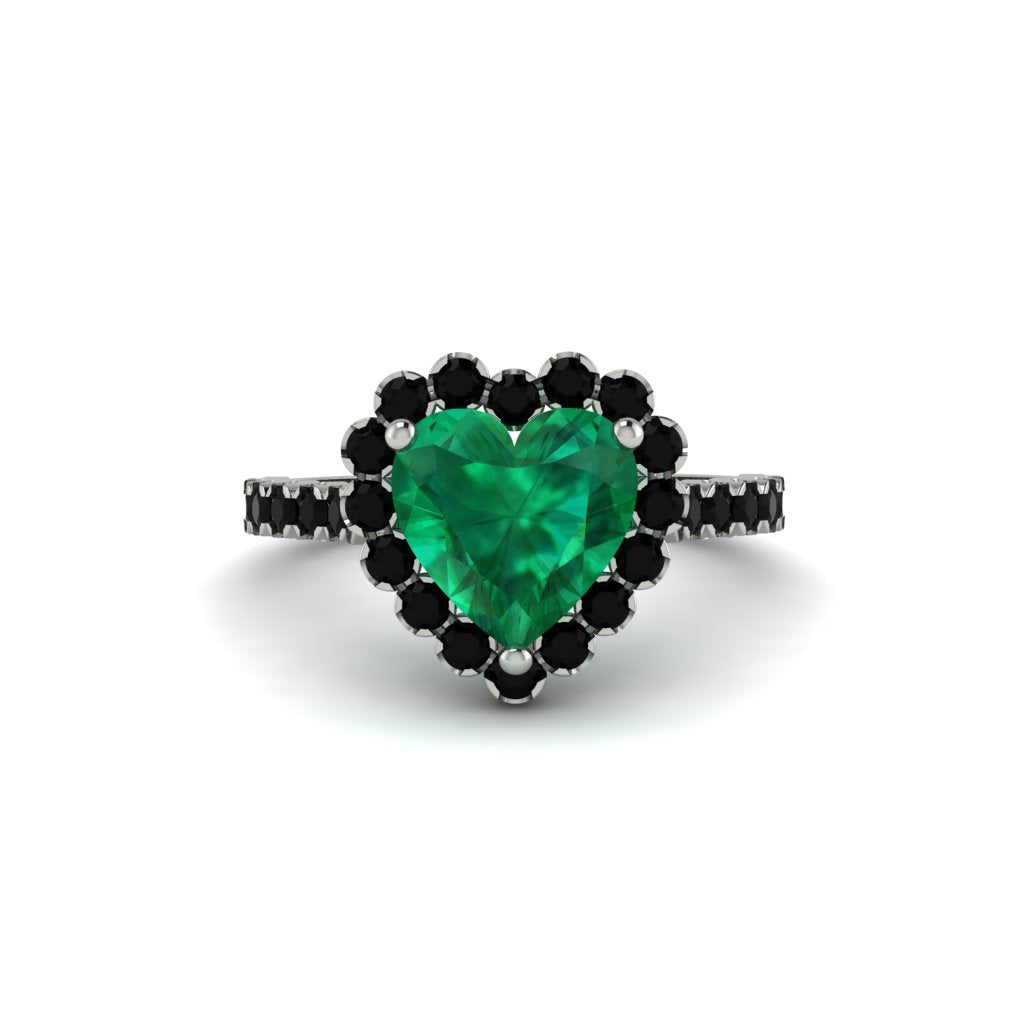 Halo Heart Emerald Pave Engagement Ring - Gail No. 36